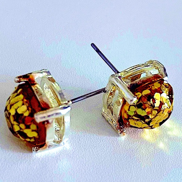 kate spade square gold glitter stud earrings - Picture 6 of 7